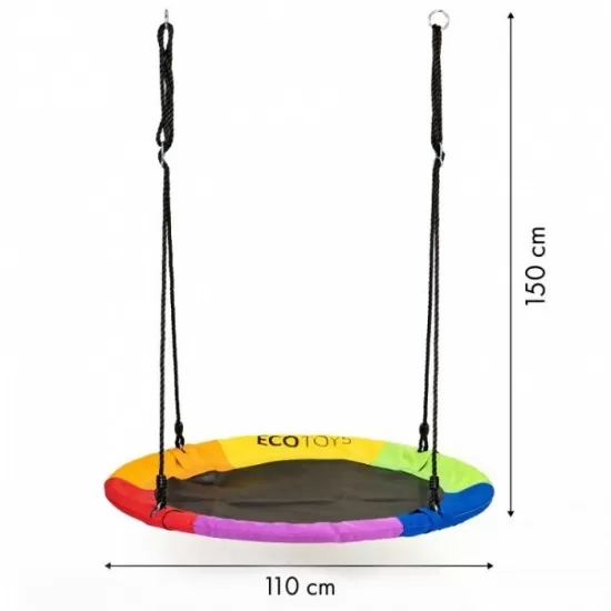 Leagan pentru copii rotund, tip cuib de barza, suspendat, 110 cm, Ecotoys MIR6001 - Multicolor