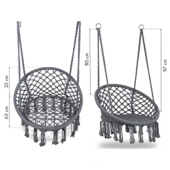 Leagan suspendat pentru interior/exterior, cu spatar, cuib de barza, gri, GW-076 Leagan suspendat pentru interior/exterior, cu spatar, cuib de barza, gri, GW-076