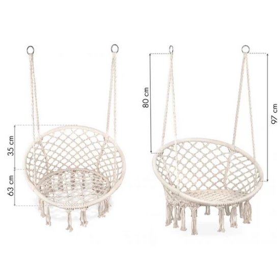 Leagan suspendat pentru interior/exterior, cu spatar, cuib de barza, alb, GW-076 Leagan suspendat pentru interior/exterior, cu spatar, cuib de barza, alb, GW-076