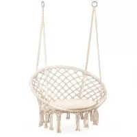 Leagan suspendat pentru interior/exterior cu spatar si perna cuib de barza alb GW-076W