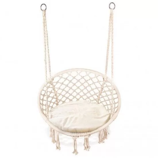 Leagan suspendat pentru interior/exterior cu spatar si perna cuib de barza alb GW-076W Leagan suspendat pentru interior/exterior cu spatar si perna cuib de barza alb GW-076W