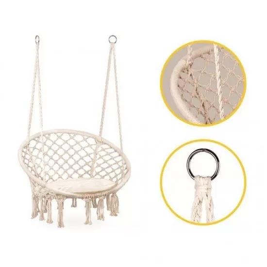 Leagan suspendat pentru interior/exterior cu spatar si perna cuib de barza alb GW-076W Leagan suspendat pentru interior/exterior cu spatar si perna cuib de barza alb GW-076W