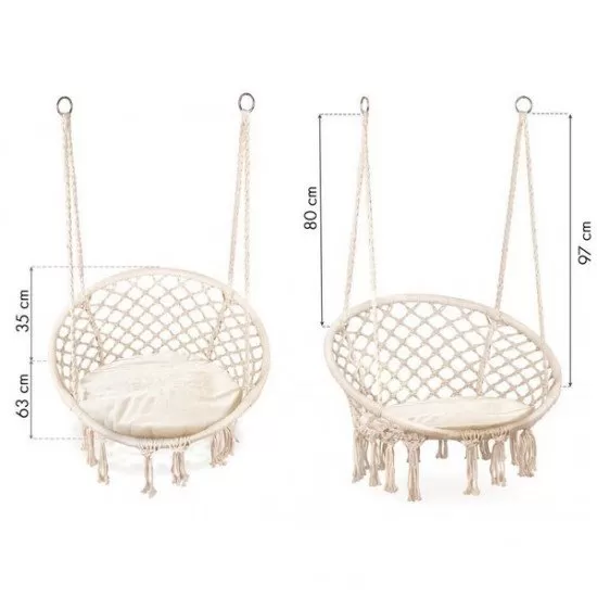 Leagan suspendat pentru interior/exterior cu spatar si perna cuib de barza alb GW-076W Leagan suspendat pentru interior/exterior cu spatar si perna cuib de barza alb GW-076W