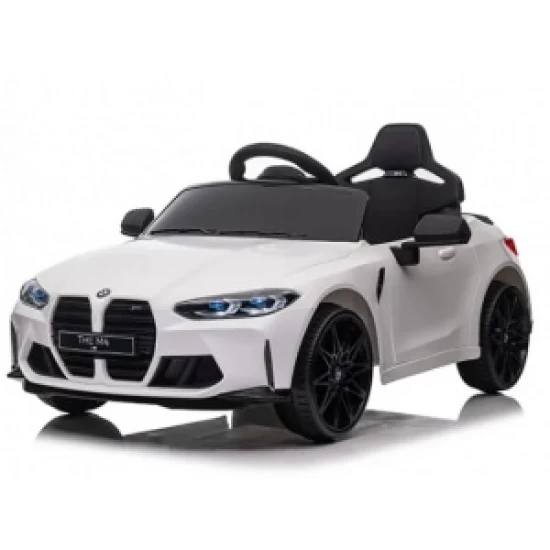 Masinuta electrica cu telecomanda BMW M4, 110x70x50 cm, varsta 1-5 ani, roti EVA, scaun din piele ECO, putere 90W - Alb