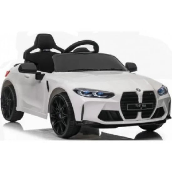 Masinuta electrica cu telecomanda BMW M4, 110x70x50 cm, varsta 1-5 ani, roti EVA, scaun din piele ECO, putere 90W - Alb