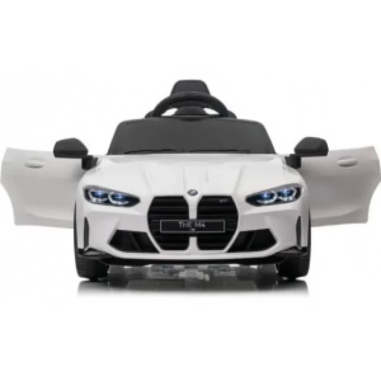 Masinuta electrica cu telecomanda BMW M4, 110x70x50 cm, varsta 1-5 ani, roti EVA, scaun din piele ECO, putere 90W - Alb