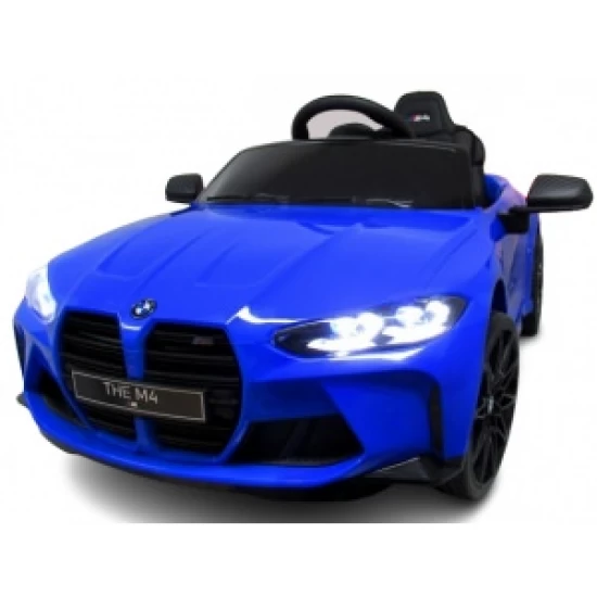 Masinuta electrica cu telecomanda BMW M4, 110x70x50 cm, varsta 1-5 ani, roti EVA, scaun din piele ECO, putere 90W - Albastru