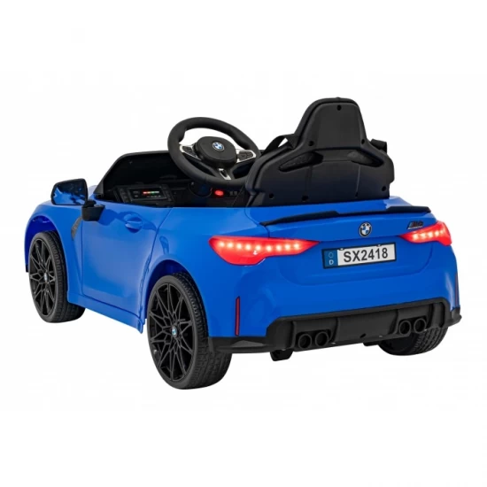 Masinuta electrica cu telecomanda BMW M4, roti EVA, scaun tapitat, 112x71x46 cm, putere 70W - Albastru Masinuta electrica cu telecomanda BMW M4, roti EVA, scaun tapitat, 112x71x46 cm, putere 70W - Albastru
