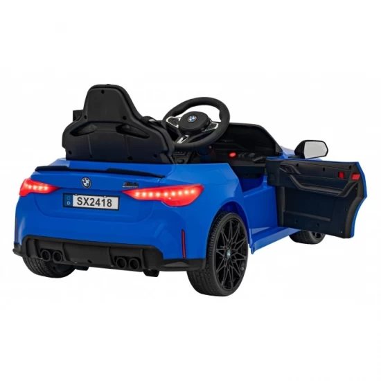 Masinuta electrica cu telecomanda BMW M4, roti EVA, scaun tapitat, 112x71x46 cm, putere 70W - Albastru Masinuta electrica cu telecomanda BMW M4, roti EVA, scaun tapitat, 112x71x46 cm, putere 70W - Albastru