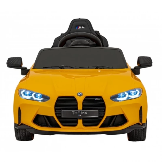 Masinuta electrica cu telecomanda BMW M4, roti EVA, scaun tapitat, 112x71x46 cm, putere 70W - Galben Masinuta electrica cu telecomanda BMW M4, roti EVA, scaun tapitat, 112x71x46 cm, putere 70W - Galben
