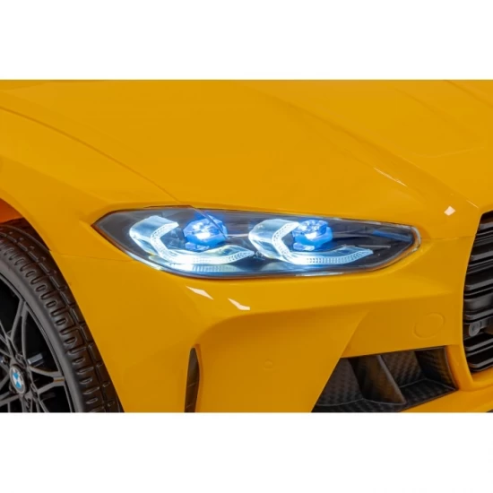 Masinuta electrica cu telecomanda BMW M4, roti EVA, scaun tapitat, 112x71x46 cm, putere 70W - Galben Masinuta electrica cu telecomanda BMW M4, roti EVA, scaun tapitat, 112x71x46 cm, putere 70W - Galben