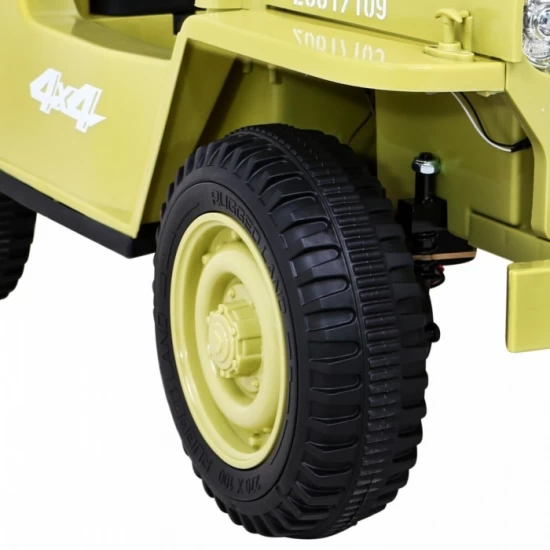 Masinuta electrica cu telecomanda Military Retro 4 X 4, roti EVA, scaun tapitat, 110x56x56 cm, putere 140W - Bej Masinuta electrica cu telecomanda Military Retro 4 X 4, roti EVA, scaun tapitat, 110x56x56 cm, putere 140W - Bej