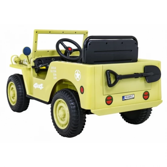 Masinuta electrica cu telecomanda Military Retro 4 X 4, roti EVA, scaun tapitat, 110x56x56 cm, putere 140W - Bej Masinuta electrica cu telecomanda Military Retro 4 X 4, roti EVA, scaun tapitat, 110x56x56 cm, putere 140W - Bej