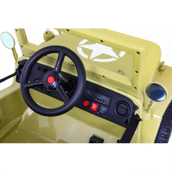 Masinuta electrica cu telecomanda Military Retro 4 X 4, roti EVA, scaun tapitat, 110x56x56 cm, putere 140W - Bej Masinuta electrica cu telecomanda Military Retro 4 X 4, roti EVA, scaun tapitat, 110x56x56 cm, putere 140W - Bej