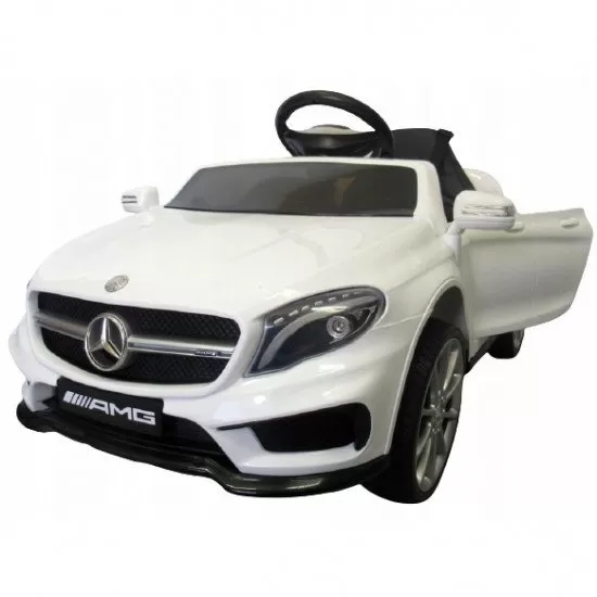 Masinuta electrica cu telecomanda, roti EVA, scaun piele Mercedes GLA45 - Alb Masinuta electrica cu telecomanda, roti EVA, scaun piele Mercedes GLA45 - Alb