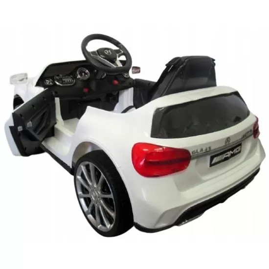 Masinuta electrica cu telecomanda, roti EVA, scaun piele Mercedes GLA45 - Alb Masinuta electrica cu telecomanda, roti EVA, scaun piele Mercedes GLA45 - Alb