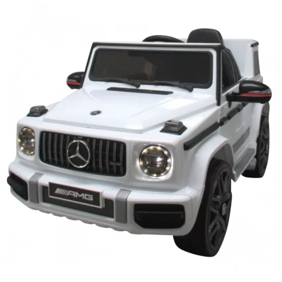 Masinuta electrica cu telecomanda, roti EVA, scaun piele Mercedes G63 - Alb Masinuta electrica cu telecomanda, roti EVA, scaun piele Mercedes G63 - Alb