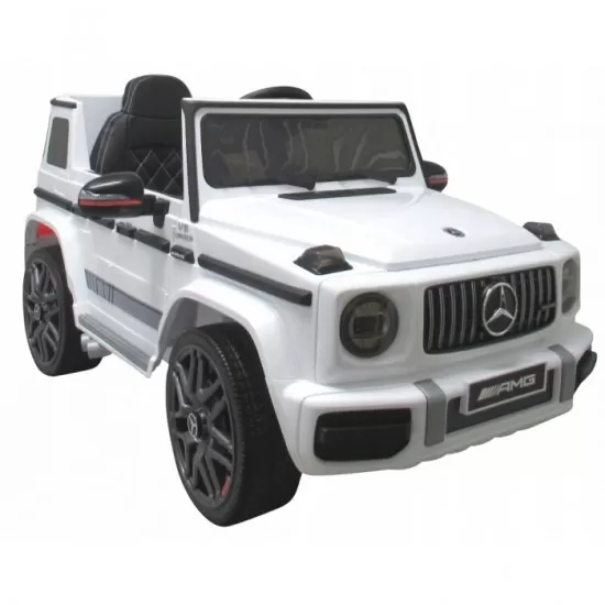 Masinuta electrica cu telecomanda, roti EVA, scaun piele Mercedes G63 - Alb Masinuta electrica cu telecomanda, roti EVA, scaun piele Mercedes G63 - Alb