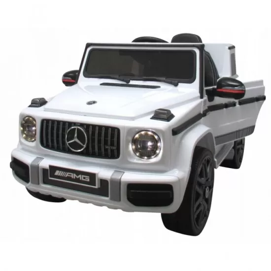 Masinuta electrica cu telecomanda, roti EVA, scaun piele Mercedes G63 - Alb Masinuta electrica cu telecomanda, roti EVA, scaun piele Mercedes G63 - Alb