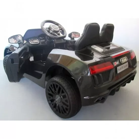 Masinuta electrica cu telecomanda, roti EVA, scaun piele Audi R8 R-Sport - Negru Masinuta electrica cu telecomanda, roti EVA, scaun piele Audi R8 R-Sport - Negru
