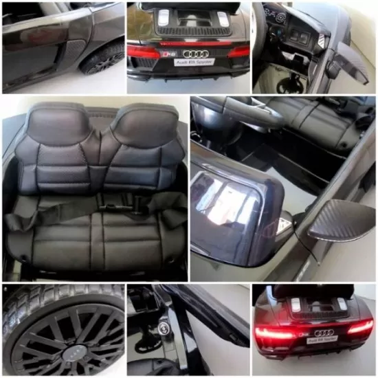Masinuta electrica cu telecomanda, roti EVA, scaun piele Audi R8 R-Sport - Negru Masinuta electrica cu telecomanda, roti EVA, scaun piele Audi R8 R-Sport - Negru