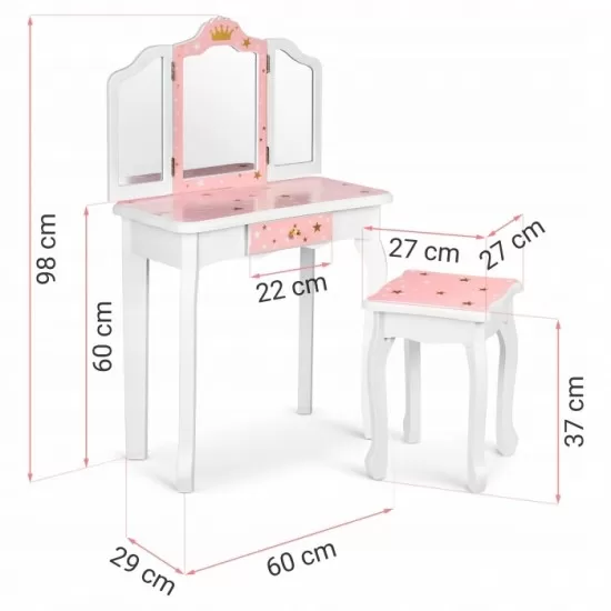 Masuta de toaleta din lemn pentru copii 60 x 29 x 98 cm Ricokids Masuta de toaleta din lemn pentru copii 60 x 29 x 98 cm Ricokids