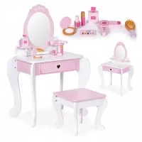 Masuta de toaleta pentru copii cu oglinda si 7 accesorii 54 x 38 x 88 cm Ecotoys 2950 - Roz