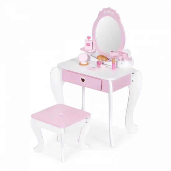 Masuta de toaleta pentru copii cu oglinda si 7 accesorii 54 x 38 x 88 cm Ecotoys 2950 - Roz