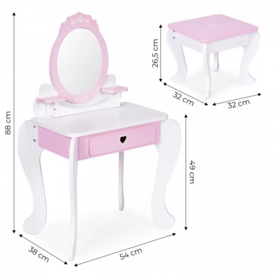 Masuta de toaleta pentru copii cu oglinda si 7 accesorii 54 x 38 x 88 cm Ecotoys 2950 - Roz