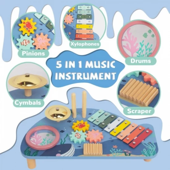 Masuta din lemn cu instrumente muzicale Ecotoys
