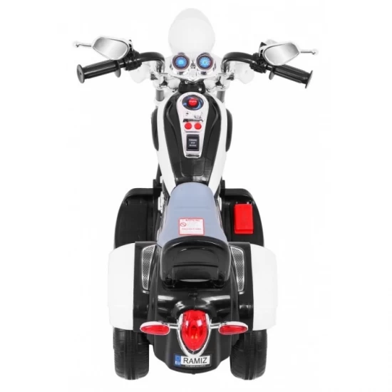 Motocicleta electrica Chopper NightBike TR1501, roti si scaun din plastic, 92x34x63 cm, putere 6V - Alb Motocicleta electrica Chopper NightBike TR1501, roti si scaun din plastic, 92x34x63 cm, putere 6V - Alb