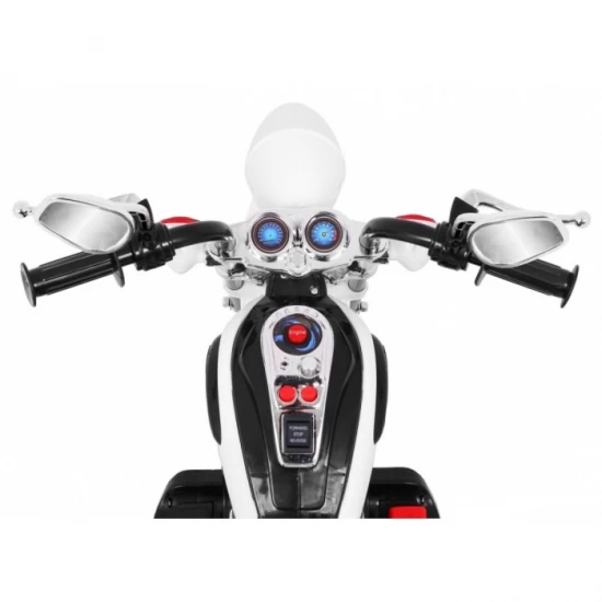 Motocicleta electrica Chopper NightBike TR1501, roti si scaun din plastic, 92x34x63 cm, putere 6V - Alb Motocicleta electrica Chopper NightBike TR1501, roti si scaun din plastic, 92x34x63 cm, putere 6V - Alb
