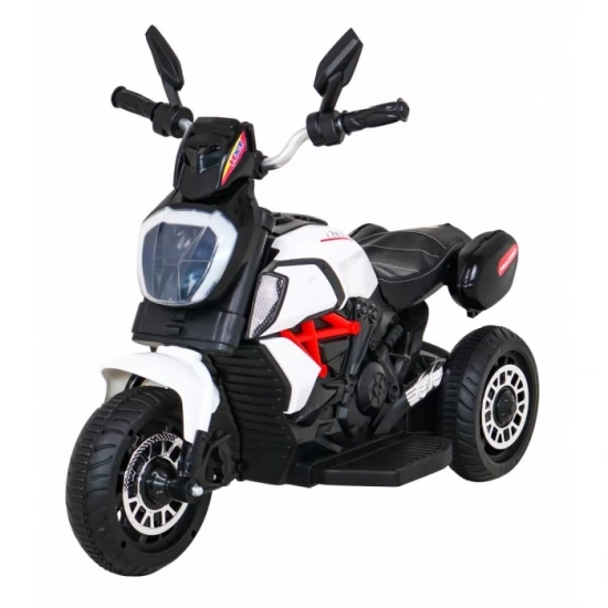 Motocicleta electrica Fast Tourist, roti din plastic, scaun tapitat, 83x35x63 cm, putere 18W - Alb Motocicleta electrica Fast Tourist, roti din plastic, scaun tapitat, 83x35x63 cm, putere 18W - Alb