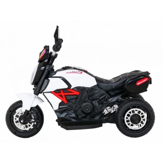 Motocicleta electrica Fast Tourist, roti din plastic, scaun tapitat, 83x35x63 cm, putere 18W - Alb Motocicleta electrica Fast Tourist, roti din plastic, scaun tapitat, 83x35x63 cm, putere 18W - Alb