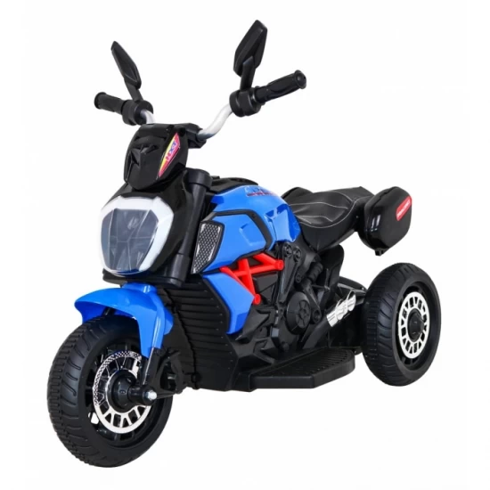 Motocicleta electrica Fast Tourist, roti din plastic, scaun tapitat, 83x35x63 cm, putere 18W - Albastru Motocicleta electrica Fast Tourist, roti din plastic, scaun tapitat, 83x35x63 cm, putere 18W - Albastru