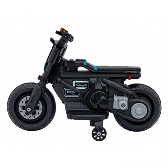 Motocicleta electrica Future QLS-805, roti din plastic + 2 roti ajutatoare, 88x46x56 cm, putere 25W - Negru Motocicleta electrica Future QLS-805, roti din plastic + 2 roti ajutatoare, 88x46x56 cm, putere 25W - Negru