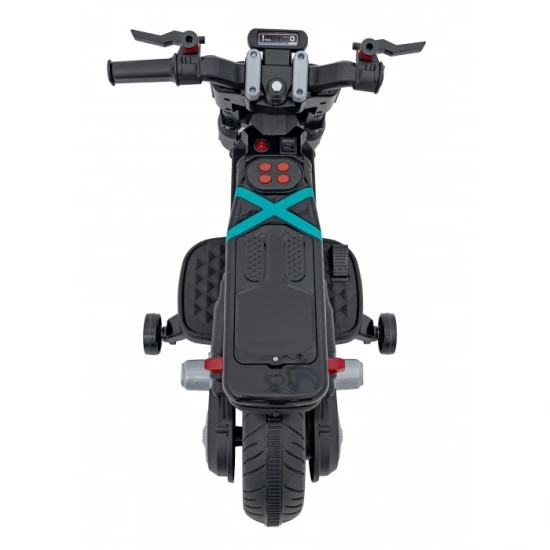 Motocicleta electrica Future QLS-805, roti din plastic + 2 roti ajutatoare, 88x46x56 cm, putere 25W - Negru Motocicleta electrica Future QLS-805, roti din plastic + 2 roti ajutatoare, 88x46x56 cm, putere 25W - Negru