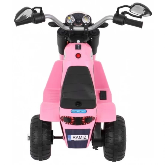 Motocicleta electrica MiniBike, roti din plastic, scaun tapitat, 71x53x57 cm, putere 6V - Roz Motocicleta electrica MiniBike, roti din plastic, scaun tapitat, 71x53x57 cm, putere 6V - Roz