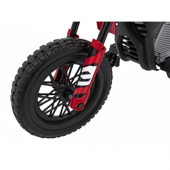 Motocicleta electrica PANTONE 361C, roti EVA + 2 roti ajutatoare, scaun tapitat, 108x59x72 cm, putere 60W - Rosu Motocicleta electrica PANTONE 361C, roti EVA + 2 roti ajutatoare, scaun tapitat, 108x59x72 cm, putere 60W - Rosu