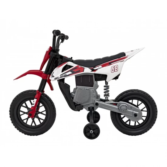 Motocicleta electrica PANTONE 361C, roti EVA + 2 roti ajutatoare, scaun tapitat, 108x59x72 cm, putere 60W - Rosu Motocicleta electrica PANTONE 361C, roti EVA + 2 roti ajutatoare, scaun tapitat, 108x59x72 cm, putere 60W - Rosu