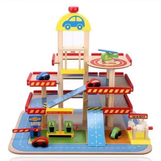 Parcare cu etaje si masinute din lemn Ecotoys Parcare cu etaje si masinute din lemn Ecotoys