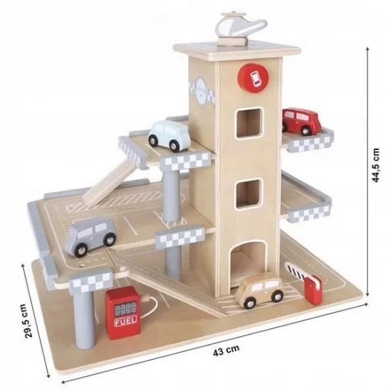 Parcare din lemn cu etaje, lift si masinute Ecotoys Parcare din lemn cu etaje, lift si masinute Ecotoys