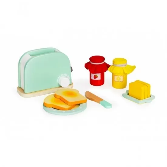 Prajitor de paine din lemn cu accesorii Ecotoys HM200720 Prajitor de paine din lemn cu accesorii Ecotoys HM200720