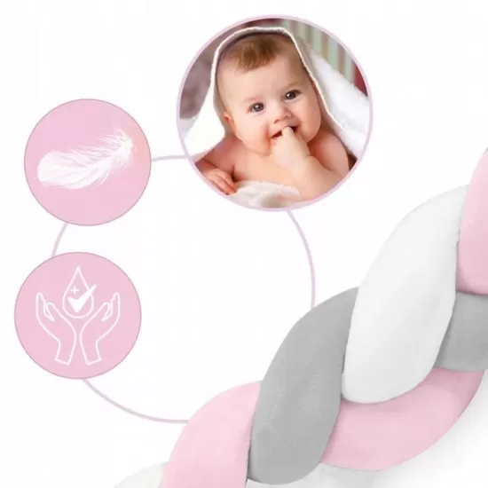 Protectie laterala pentru patut, impletita, 3 m, Ricokids 722103 - Roz Protectie laterala pentru patut, impletita, 3 m, Ricokids 722103 - Roz