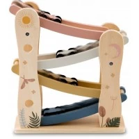 Rampa din lemn cu 4 masinute incluse, 25.5 x 9 x 30 cm, Nukido