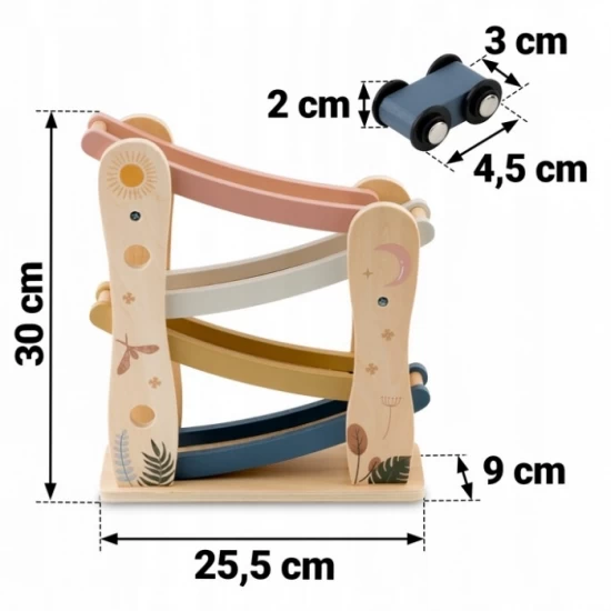 Rampa din lemn cu 4 masinute incluse, 25.5 x 9 x 30 cm, Nukido Rampa din lemn cu 4 masinute incluse, 25.5 x 9 x 30 cm, Nukido