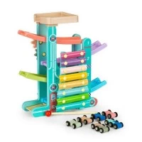 Rampa din lemn cu 6 masinute si tambal Ecotoys ME115