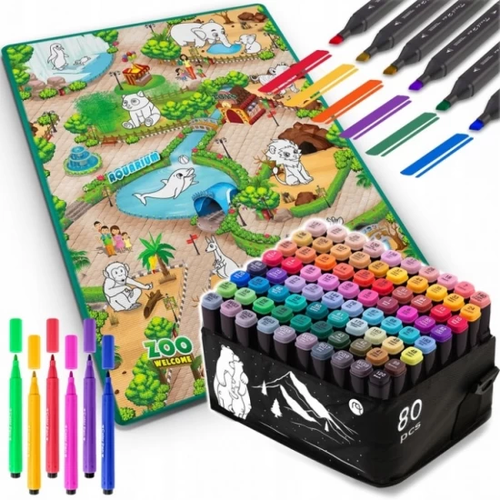 Salteluta de joaca 120 x 92 x 0.3 cm si un set de 80 markere colorate Ricokids - Zoo Salteluta de joaca 120 x 92 x 0.3 cm si un set de 80 markere colorate Ricokids - Zoo