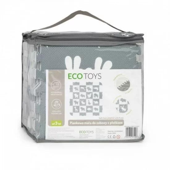 Covoras de joaca cu animale si cu pereti 36 elemente ECOEVA001 - Gri