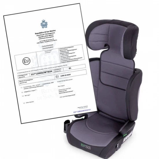 Scaun auto cu Isofix Ecotoys, grupa 100-150 cm, i-Size, omologare R129/03 - Gri